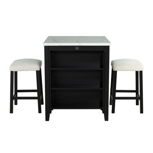 Furniture of America - Chalcedony 3 Pc. Counter Ht. Table Set w/ USB in Black/White/Ivory - SL3401BK-PT-3PK View 1