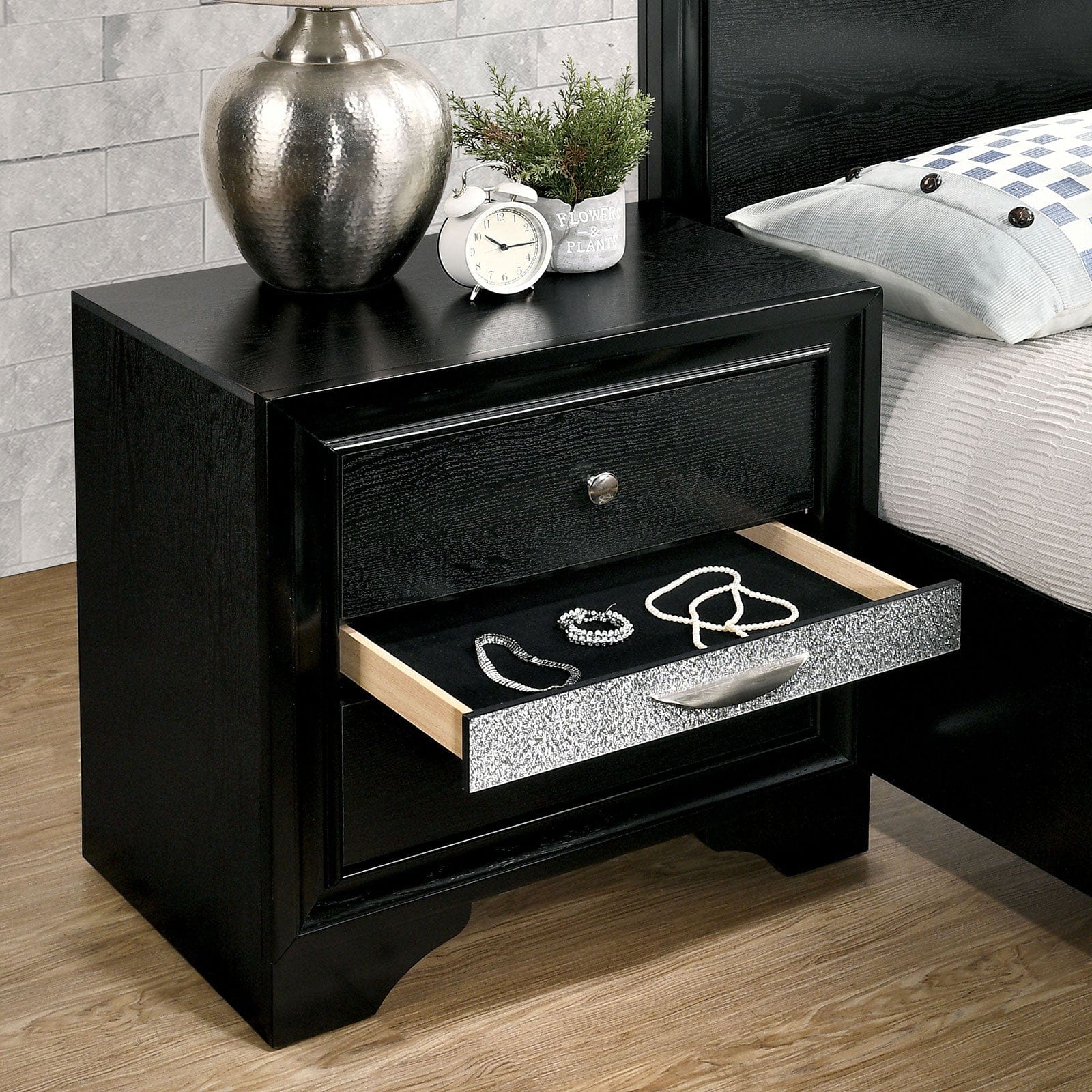 Furniture of America - Chrissy Nightstand in Black - CM7552BK-N View 2
