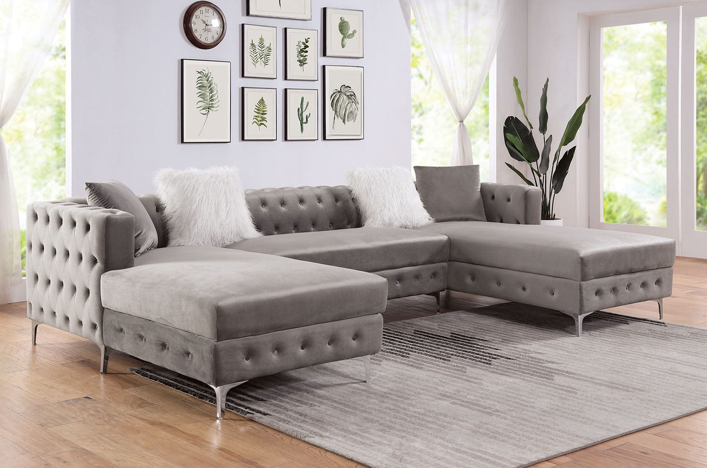 Furniture of America - Ciabattoni Sectional w/ Ottoman in Gray - CM6256GY-SECT+OT View 2