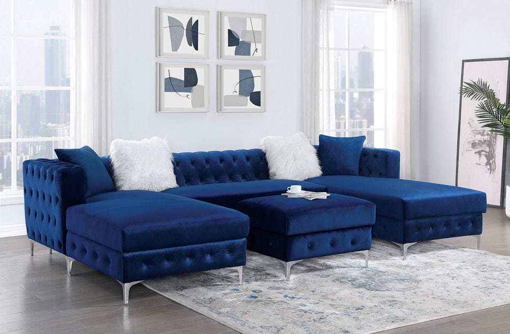 Furniture of America - Ciabattoni Sectional w/ Ottoman in Navy - CM6256NV-SECT+OT View 1