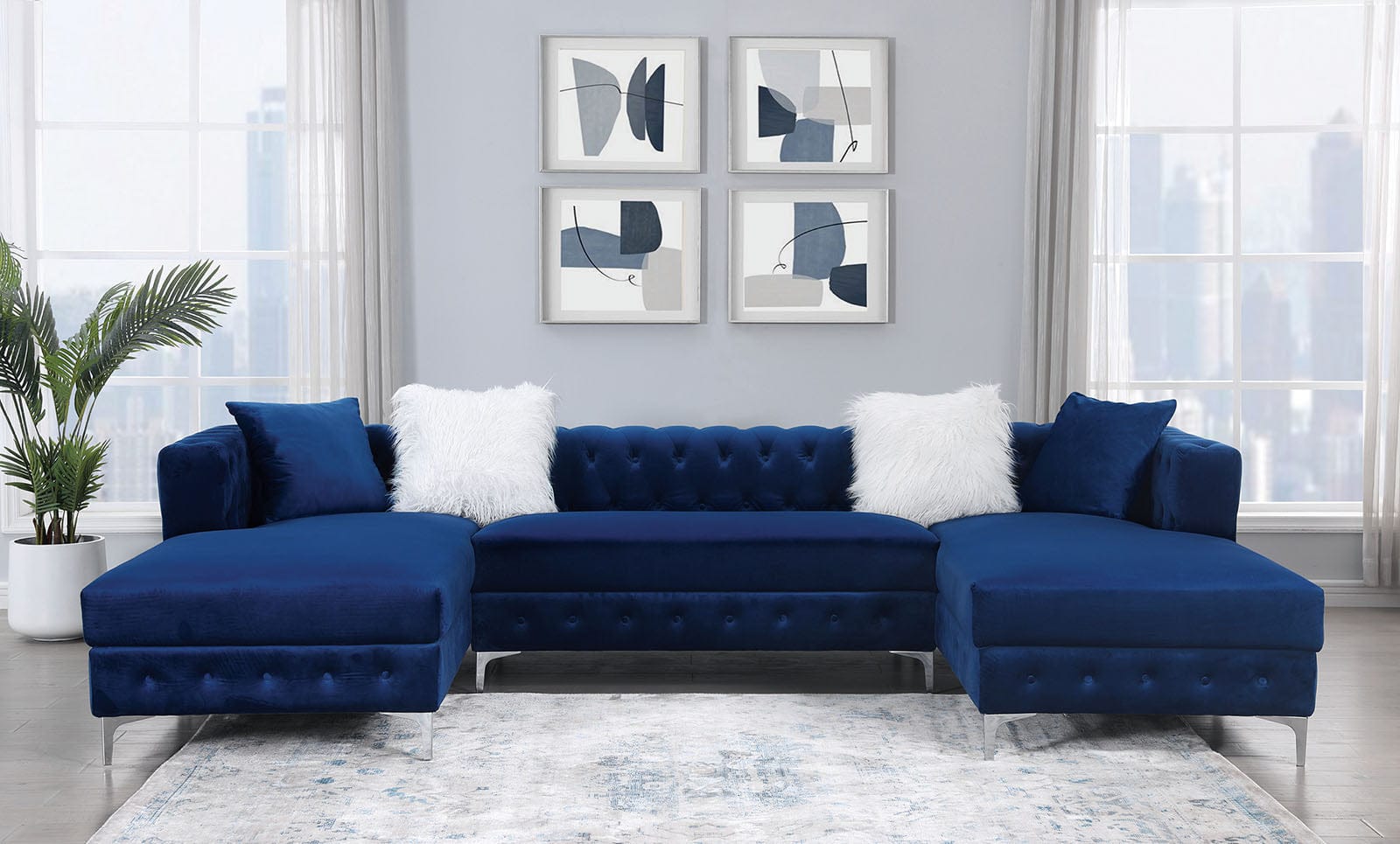 Furniture of America - Ciabattoni Sectional w/ Ottoman in Navy - CM6256NV-SECT+OT View 2