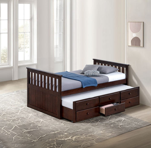 Furniture of America - Clemens Twin Captain Bed in Dark Walnut - FM-BK101DW-BED View 1