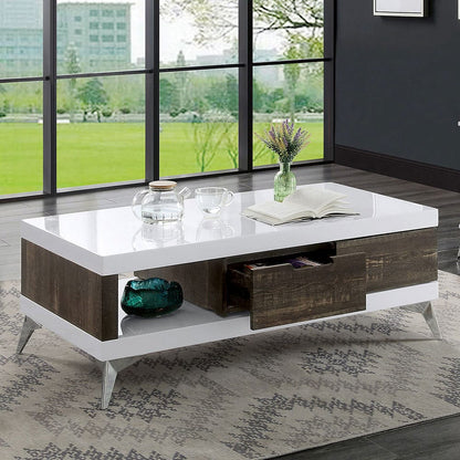 Furniture of America - Corinne Coffee Table in White/Distressed Dark Oak - FOA4535C View 1