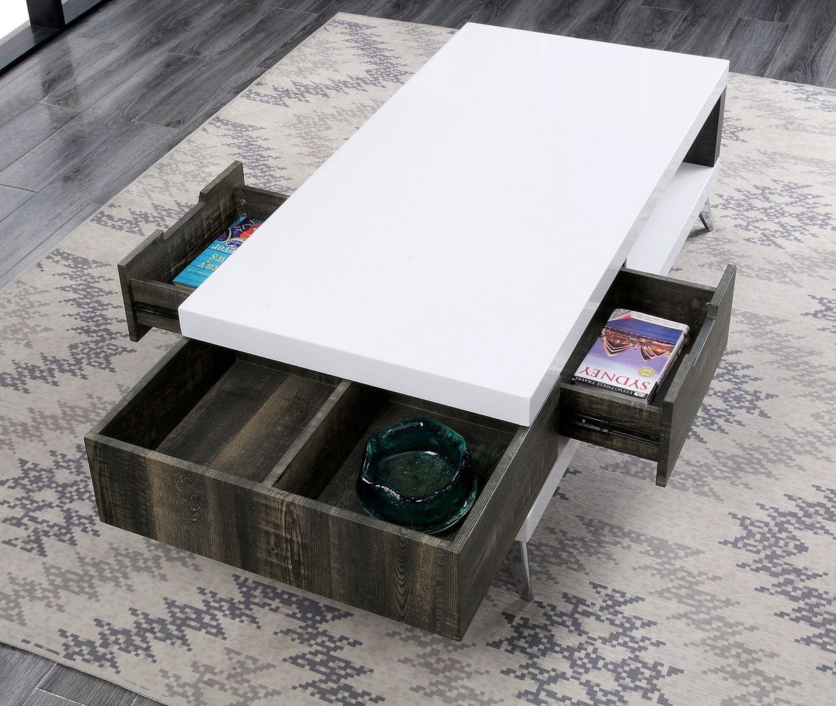 Furniture of America - Corinne Coffee Table in White/Distressed Dark Oak - FOA4535C View 3