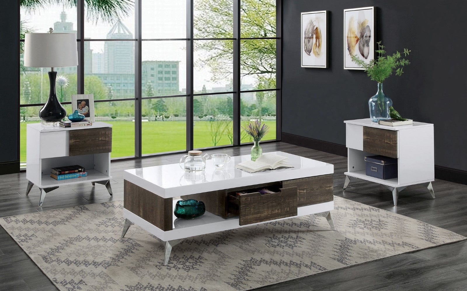 Furniture of America - Corinne End Table in White/Distressed Dark Oak - FOA4535E View 3
