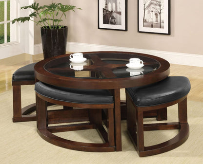 Furniture of America - Crystal Cove Ii Round Coffee Table w/ 4 Stools in Dark Walnut - CM4321C View 1