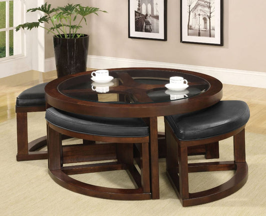 Furniture of America - Crystal Cove Ii Round Coffee Table w/ 4 Stools in Dark Walnut - CM4321C View 1