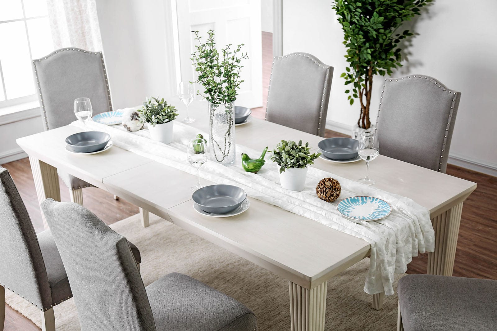 Furniture of America - Daniella Dining Table in Antique White/Gray - CM3630T View 2