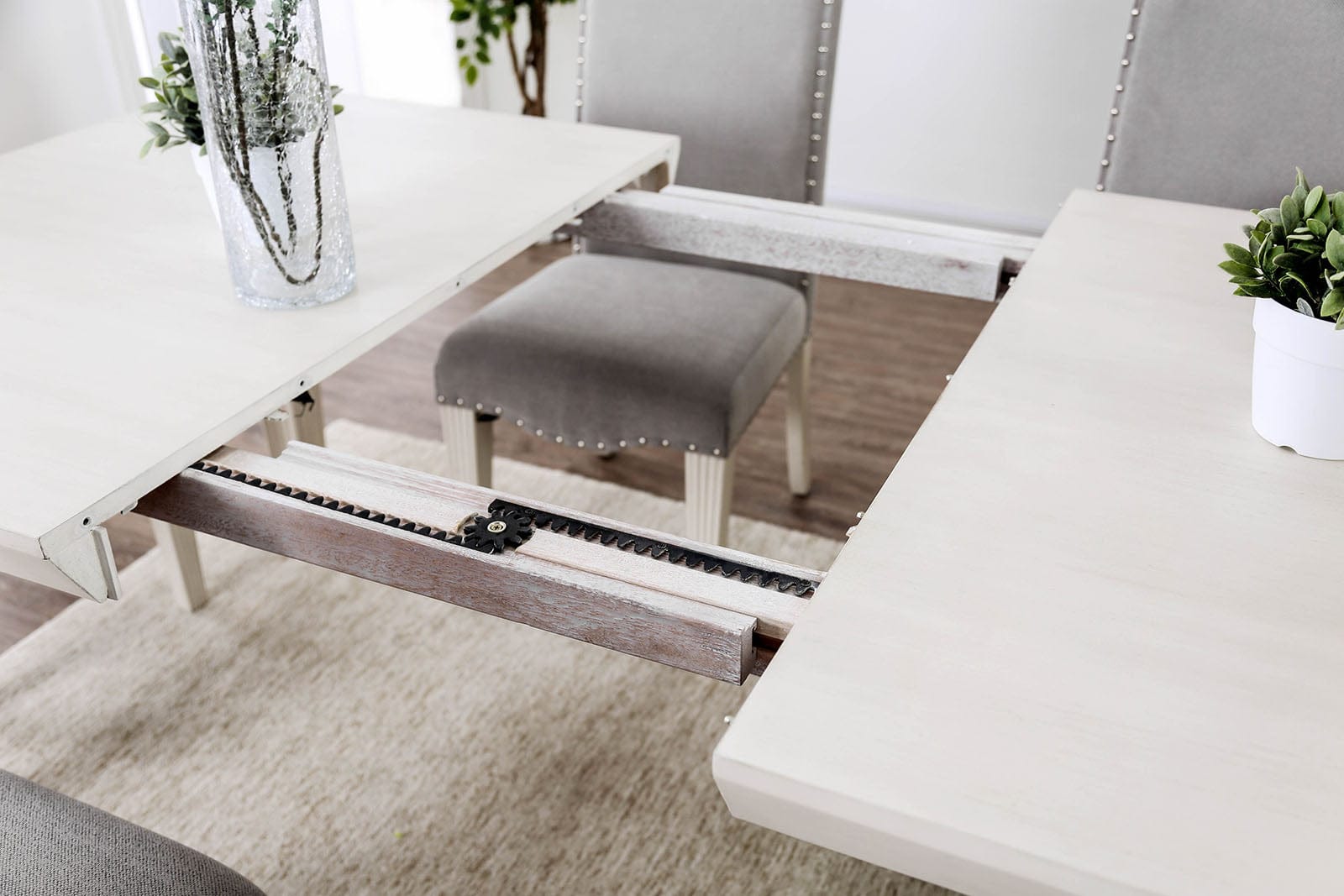 Furniture of America - Daniella Dining Table in Antique White/Gray - CM3630T View 3