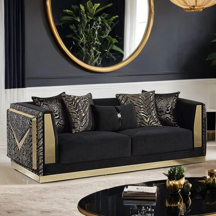 Furniture of America - Doriphei Sofa in Black Velvet/Gold - FM67000BK-SF View 1