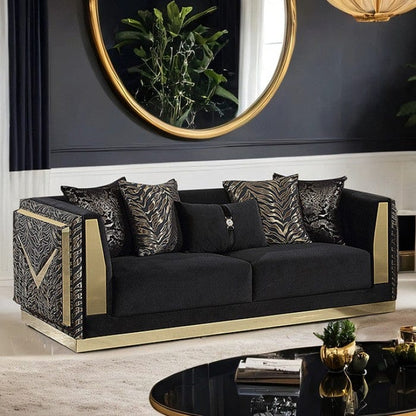 Furniture of America - Doriphei Sofa in Black Velvet/Gold - FM67000BK-SF View 1