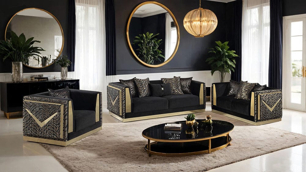 Furniture of America - Doriphei Sofa in Black Velvet/Gold - FM67000BK-SF View 2
