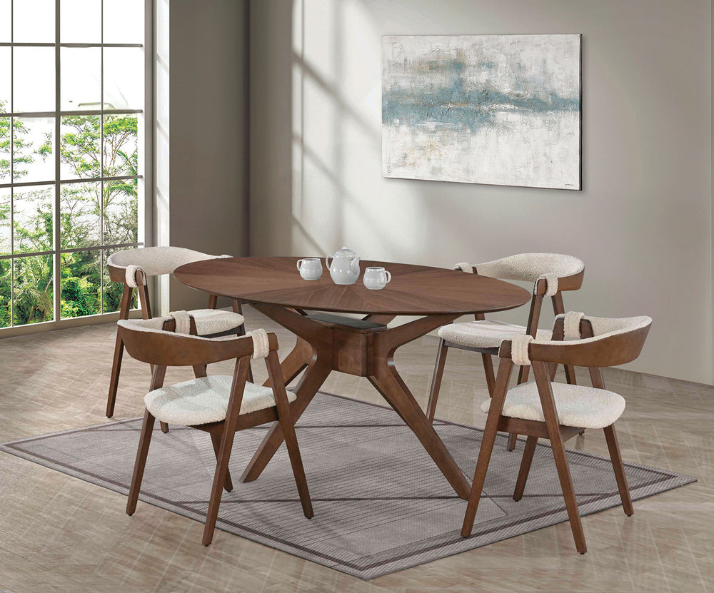 Furniture of America - Ebikon 5 Pc. Oval Dining Table Set in Walnut - FM3211WN-T-5PC View 1