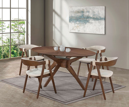 Furniture of America - Ebikon 5 Pc. Oval Dining Table Set in Walnut - FM3211WN-T-5PC View 1