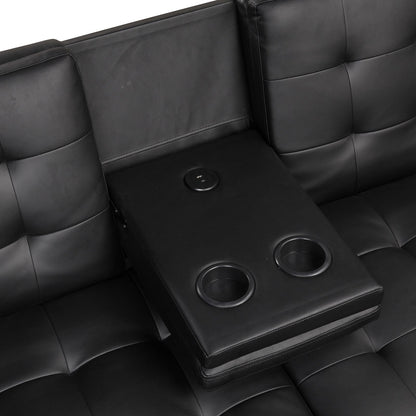 Furniture of America - Eidsberg Futon Sofa Bed w/ Drop Down Table in Black - FM2908BK View 2