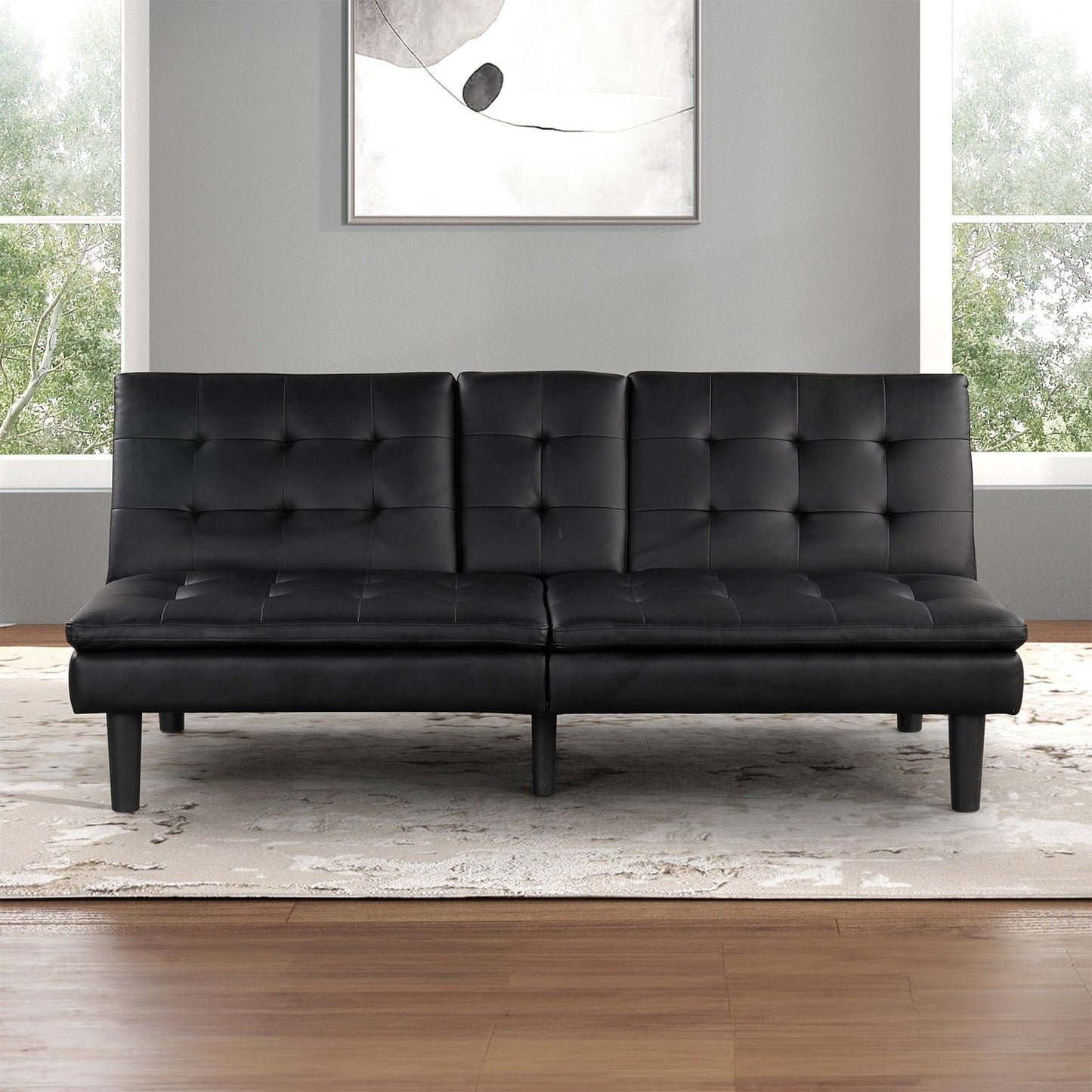 Furniture of America - Eidsberg Futon Sofa Bed w/ Drop Down Table in Black - FM2908BK View 4