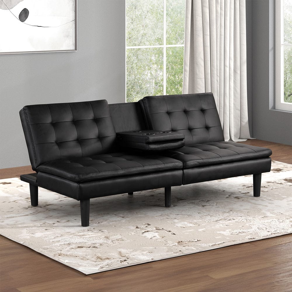 Furniture of America - Eidsberg Futon Sofa Bed w/ Drop Down Table in Black - FM2908BK View 5