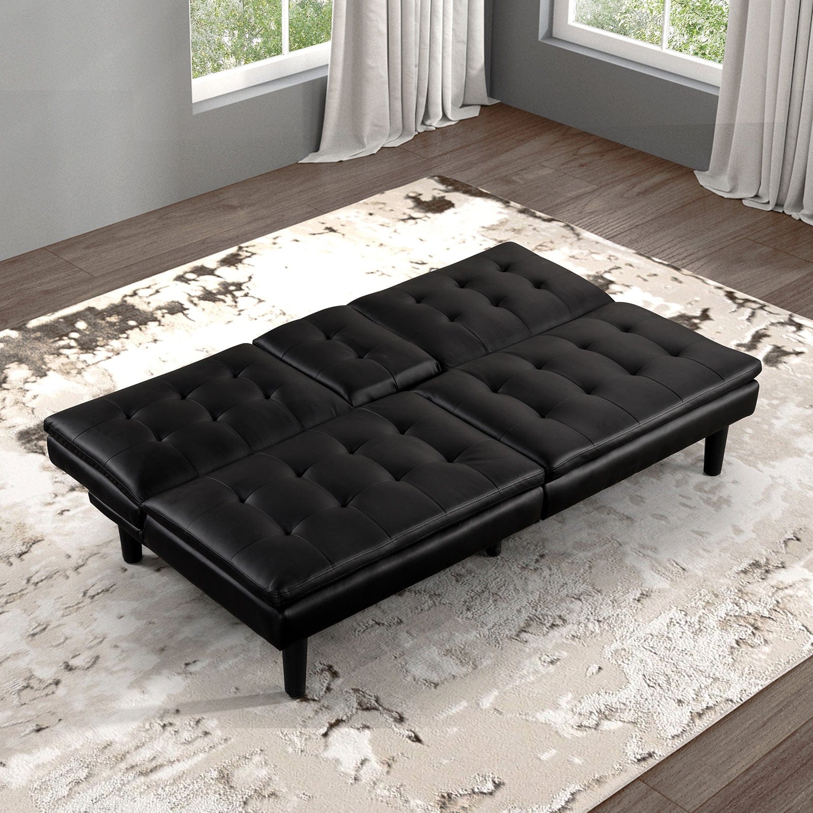 Furniture of America - Eidsberg Futon Sofa Bed w/ Drop Down Table in Black - FM2908BK View 6