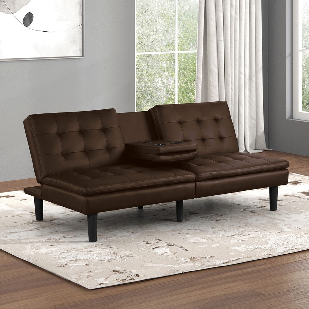 Furniture of America - Eidsberg Futon Sofa Bed w/ Drop Down Table in Brown - FM2908BR View 1