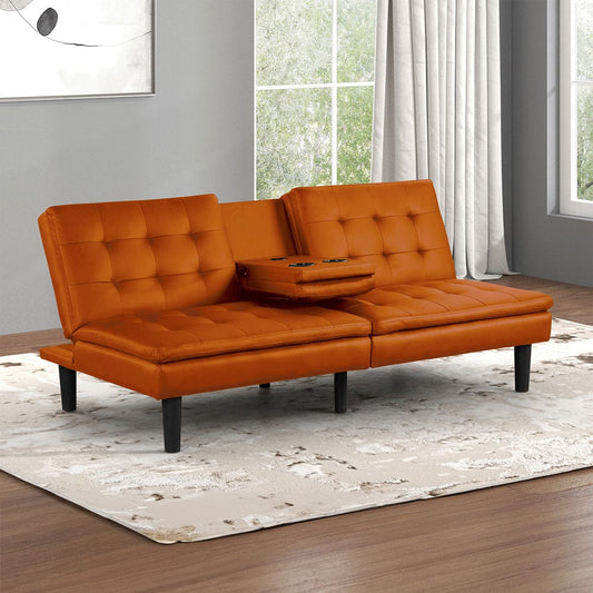 Furniture of America - Eidsberg Futon Sofa Bed w/ Drop Down Table in Orange - FM2908OR View 1