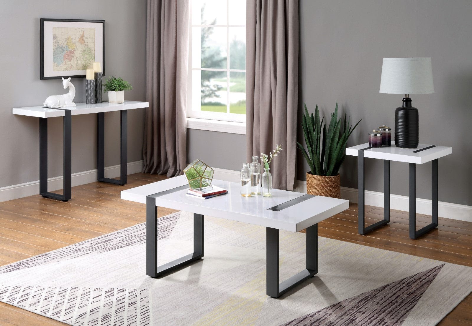 Furniture of America - Eimear Sofa Table in White/Black - FOA4403S View 2