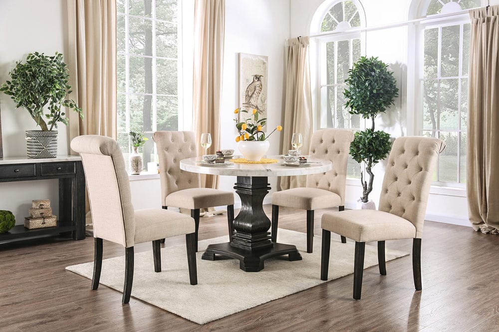 Furniture of America - Elfredo 5 Pc. Round Dining Table Set in White/Antique Black - CM3755RT-5PC-IV View 1