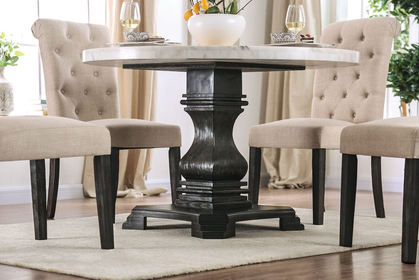 Furniture of America - Elfredo 5 Pc. Round Dining Table Set in White/Antique Black - CM3755RT-5PC-IV View 2