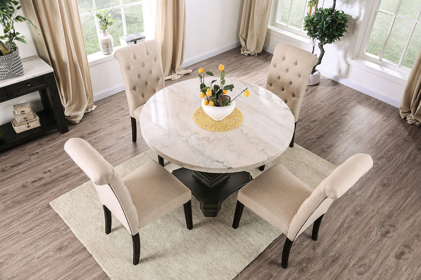 Furniture of America - Elfredo 5 Pc. Round Dining Table Set in White/Antique Black - CM3755RT-5PC-IV View 7