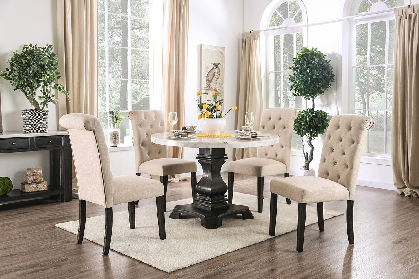 Furniture of America - Elfredo Round Table in White/Antique Black - CM3755RT-TABLE View 2