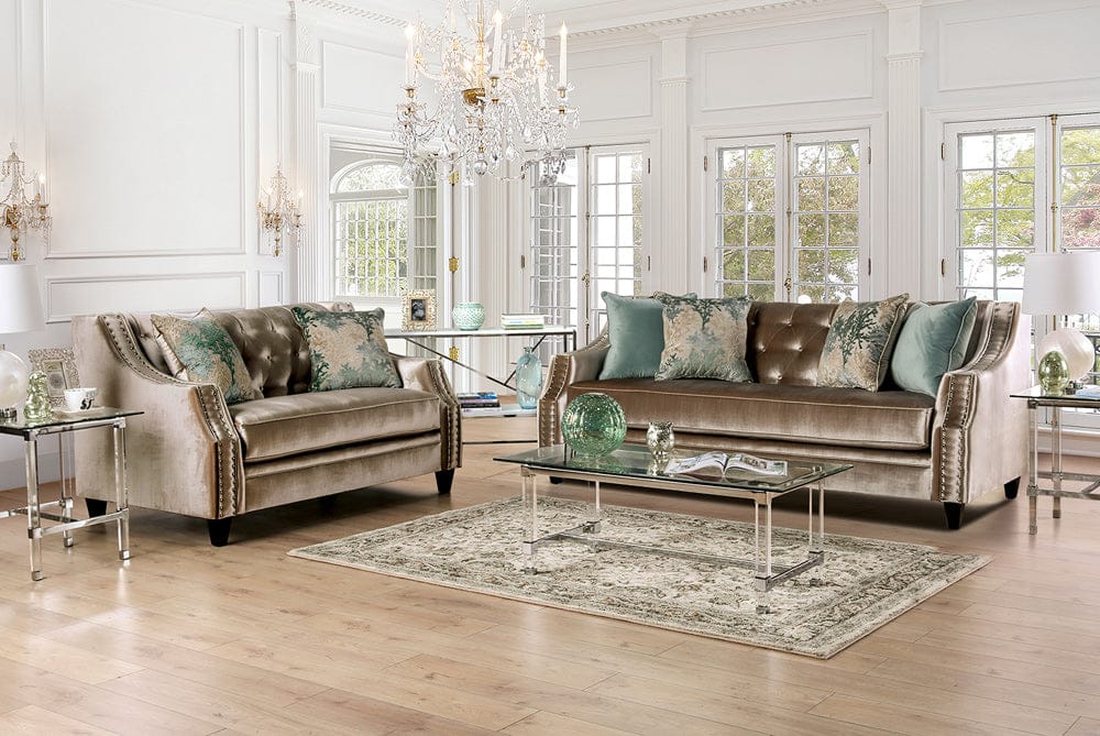 Furniture of America - Elicia Sofa + Loveseat in Champagne/Turquoise - SM2685-2PC View 1