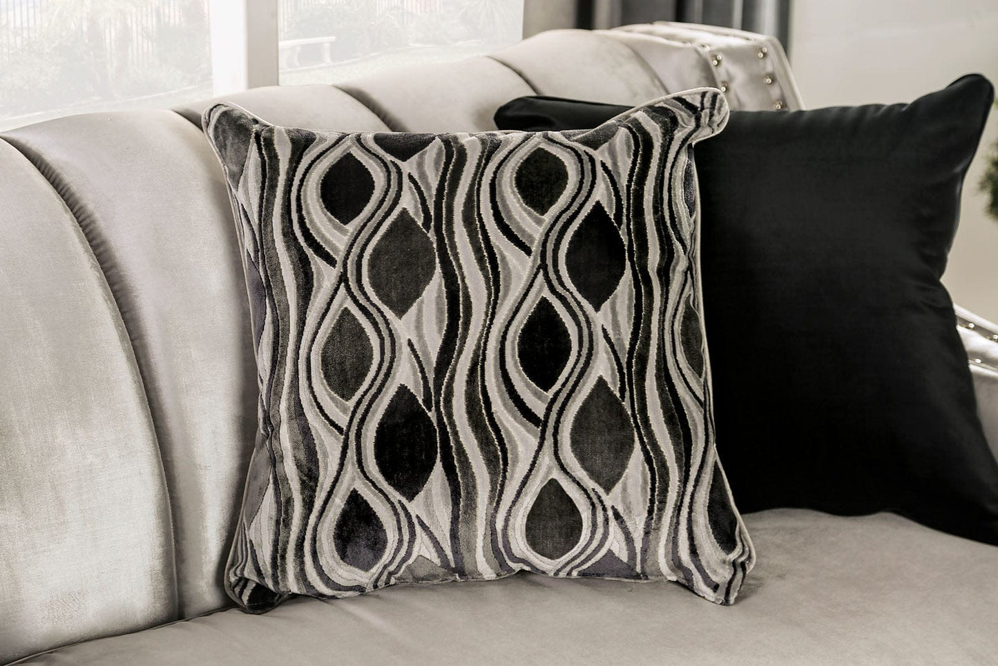Furniture of America - Elicia Sofa + Loveseat in Silver - SM2686-2PC View 3
