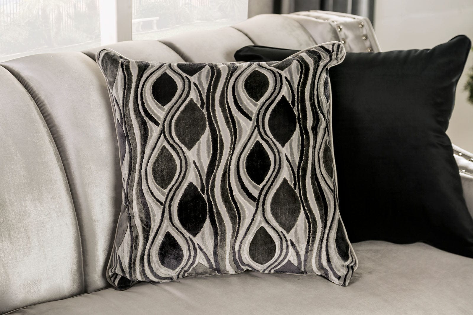 Furniture of America - Elicia Sofa + Loveseat in Silver - SM2686-2PC View 3