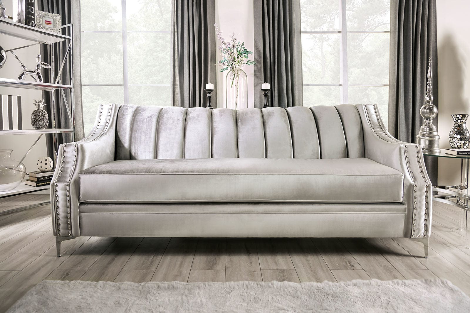 Furniture of America - Elicia Sofa + Loveseat in Silver - SM2686-2PC View 6