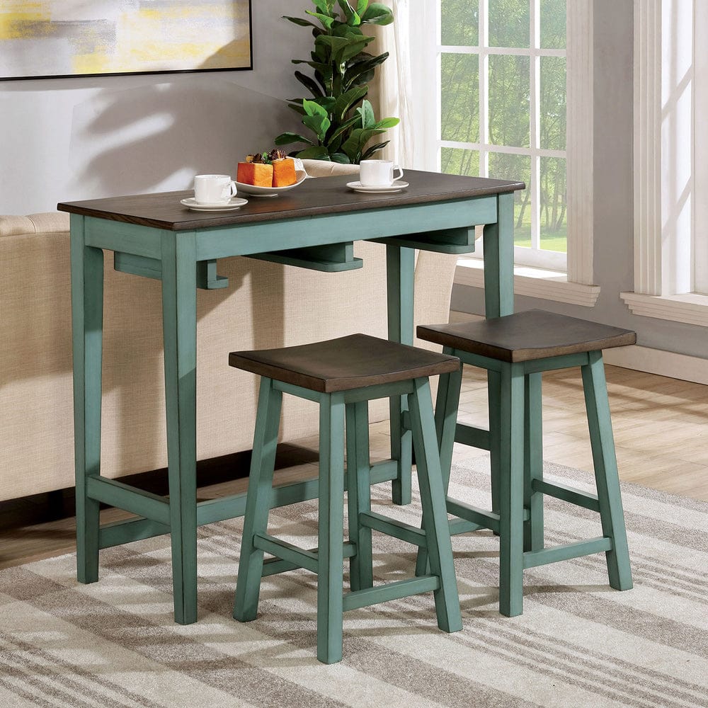 Furniture of America - Elinor 3 Pc. Bar Table Set in Antique Teal/Gray - CM3475GR-PT-3PK View 1