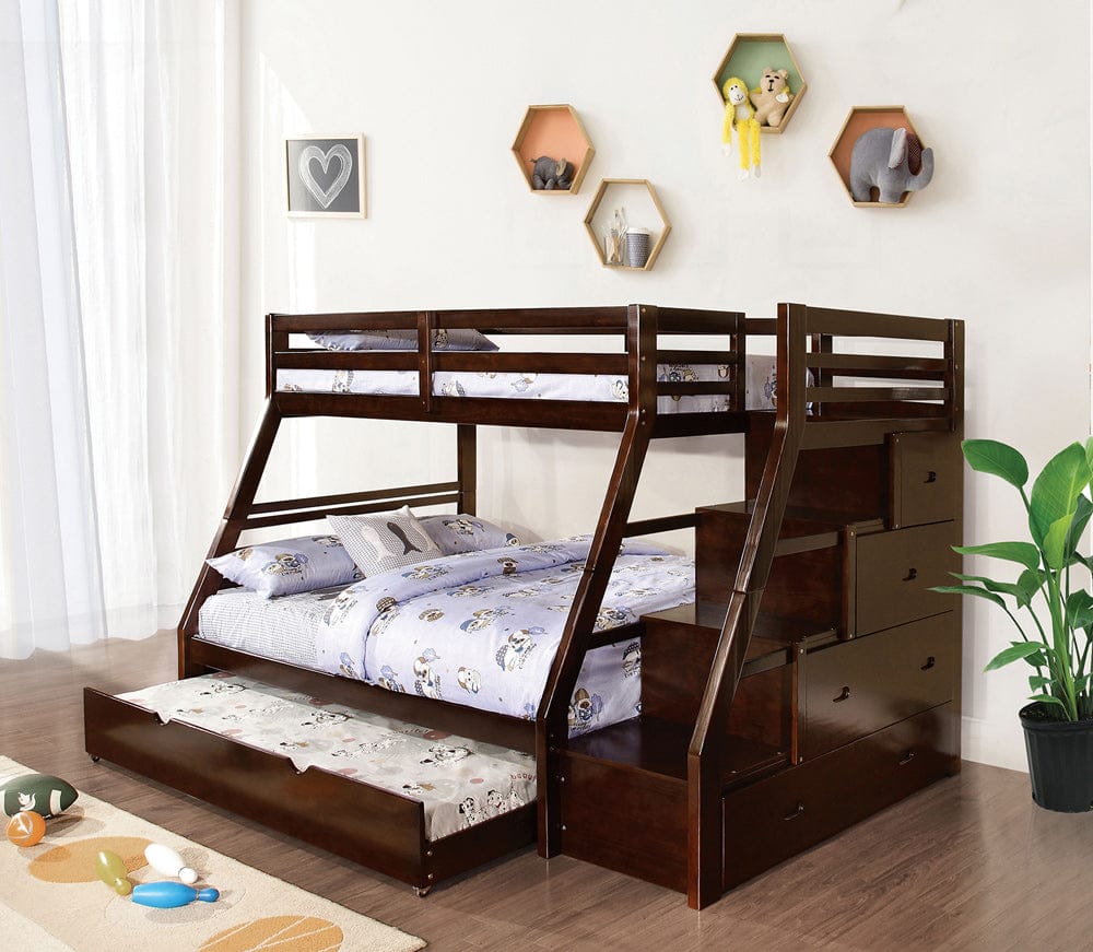 Furniture of America - Ellington Twin/Full Bunk Bed+Trundle in Espresso - FM-BK611ES-BED+TR View 1