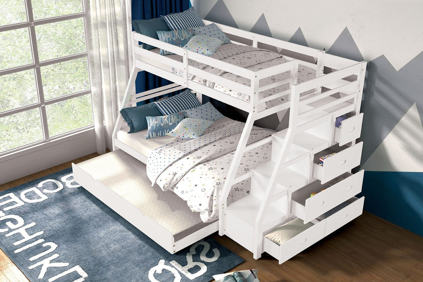 Furniture of America - Ellington Twin/Full Bunk Bed+Trundle in White - FM-BK611WH-BED+TR View 2