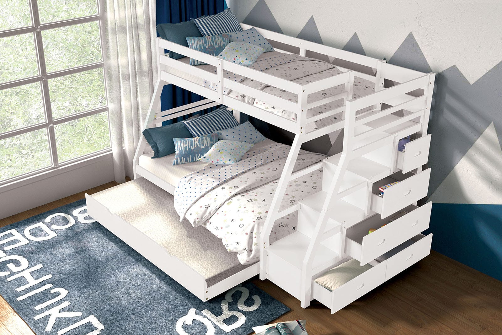 Furniture of America - Ellington Twin/Full Bunk Bed+Trundle in White - FM-BK611WH-BED+TR View 2