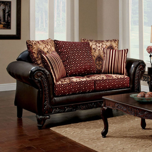 Furniture of America - Ellis Loveseat in Burgundy/Brown/Dark Cherry - SM7507N-LV View 1