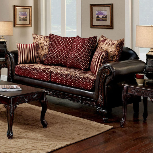Furniture of America - Ellis Sofa in Burgundy/Brown/Dark Cherry - SM7507N-SF View 1