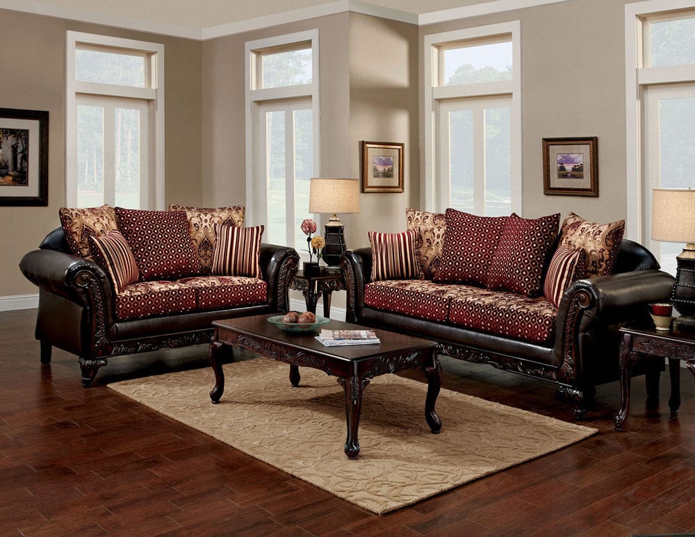 Furniture of America - Ellis Sofa + Loveseat in Brown/Burgundy - SM7507N-2PC View 1