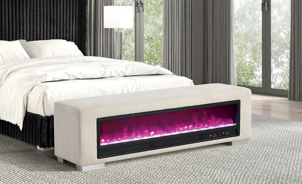 Furniture of America - Elnath - Bench w/ Visual Crystal Fireplace, Beige - FM-BN6001BG view 1