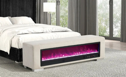 Furniture of America - Elnath - Bench w/ Visual Crystal Fireplace, Beige - FM-BN6001BG view 1