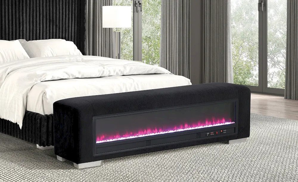 Furniture of America - Elnath - Bench w/ Visual Crystal Fireplace, Black - FM-BN6001BK view 1