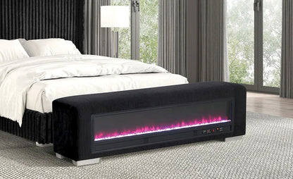 Furniture of America - Elnath - Bench w/ Visual Crystal Fireplace, Black - FM-BN6001BK view 1