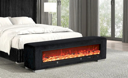 Furniture of America - Elnath - Bench w/ Visual Wood Log Fireplace, Black - FM-BN6001BB view 1