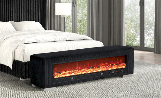 Furniture of America - Elnath - Bench w/ Visual Wood Log Fireplace, Black - FM-BN6001BB view 1