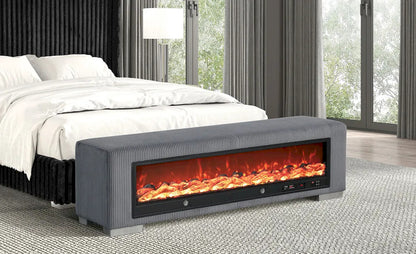 Furniture of America - Elnath - Bench w/ Visual Wood Log Fireplace, Gray - FM-BN6001GY view 1