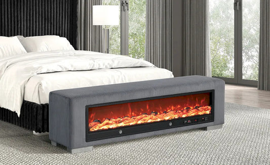 Furniture of America - Elnath - Bench w/ Visual Wood Log Fireplace, Gray - FM-BN6001GY view 1