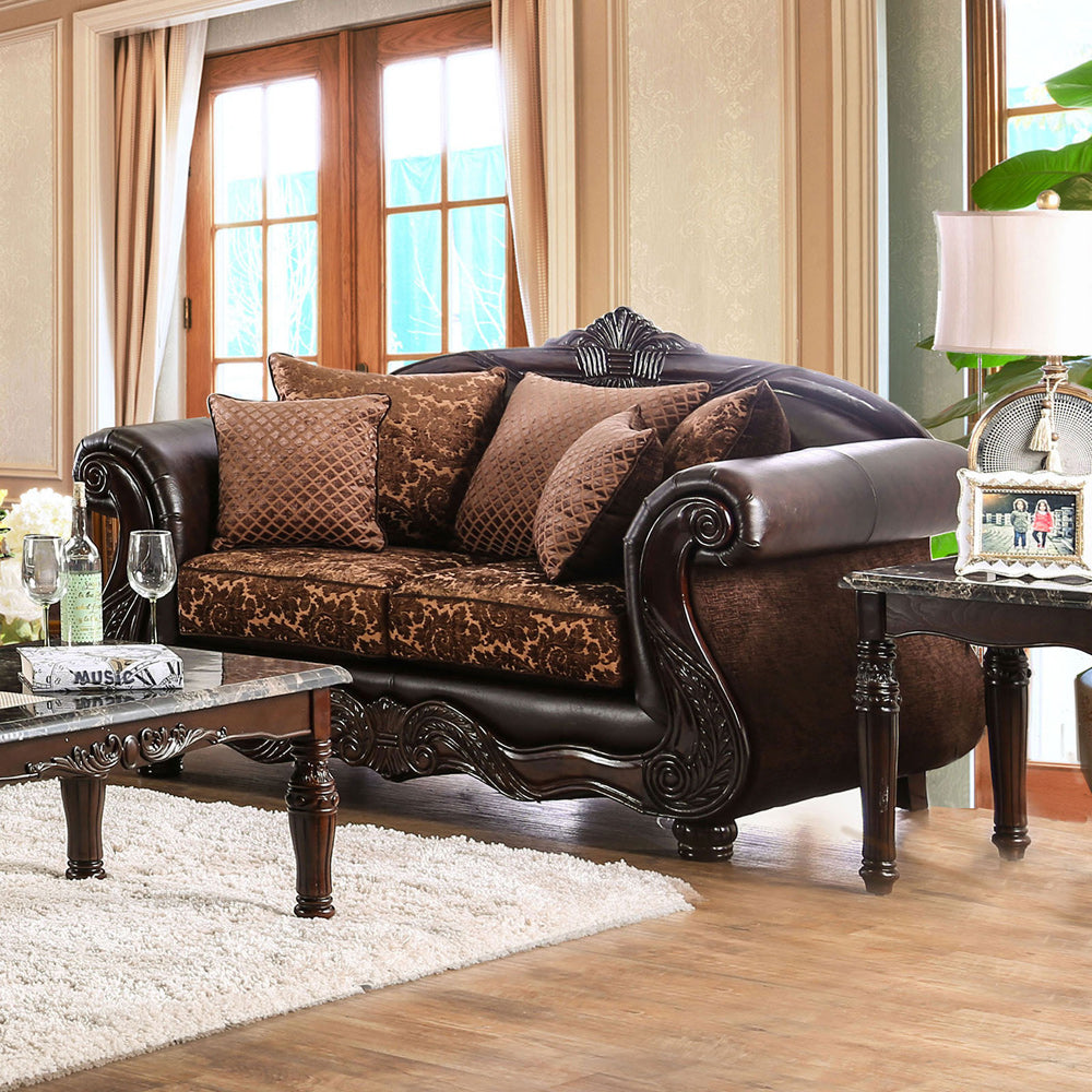 Furniture of America - Elpis Loveseat in Brown/Espresso - SM6404-LV View 1