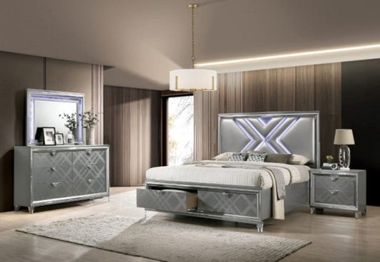 Furniture of America - Emmeline 4 Pc. Queen Bedroom Set in Silver - FOA7147Q-4PC